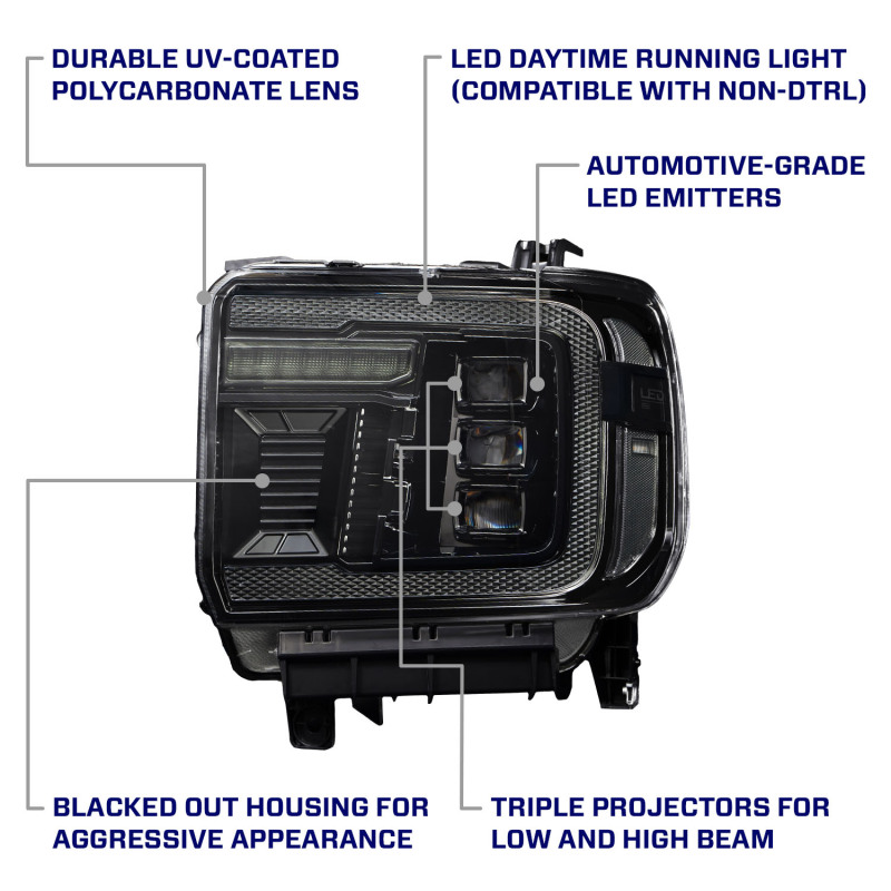 Form Lighting 2014+ GMC Sierra 1500/2500/3500 LED Projector Headlights Amber DRL (Pair) - Image 7