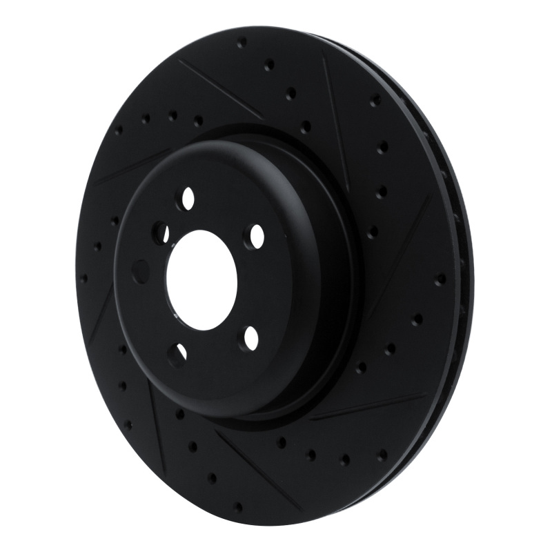 R1 Concepts for 16-25 BMW 330e Rear Right Drilled & Slotted Black Brake Rotor - Image 2