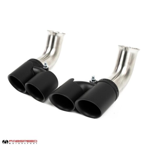 Alternative view of Fabspeed Porsche 996 Deluxe Quad-Style Tips - Long (2002-2004) - Satin Black Tips