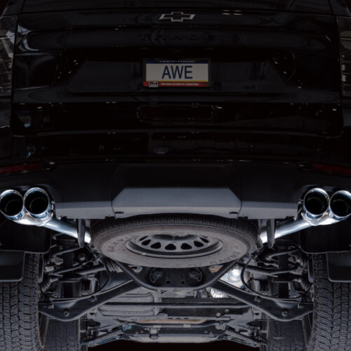 Alternative view of AWE Tuning 2021+ GMC Suburban/Yukon XL 5.3L 0FG Split Rear Exit Catback - Quad Chrome Silver Tips