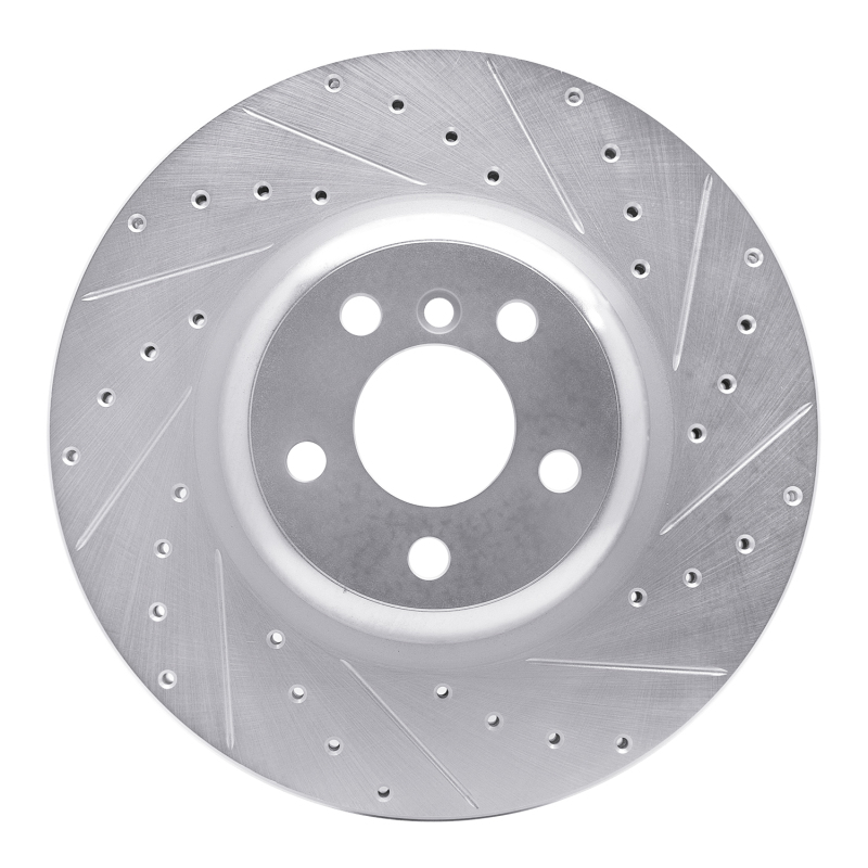 R1 Concepts for 16-25 BMW 330e xDrive Rear Right Drilled & Slotted Silver Brake Rotor