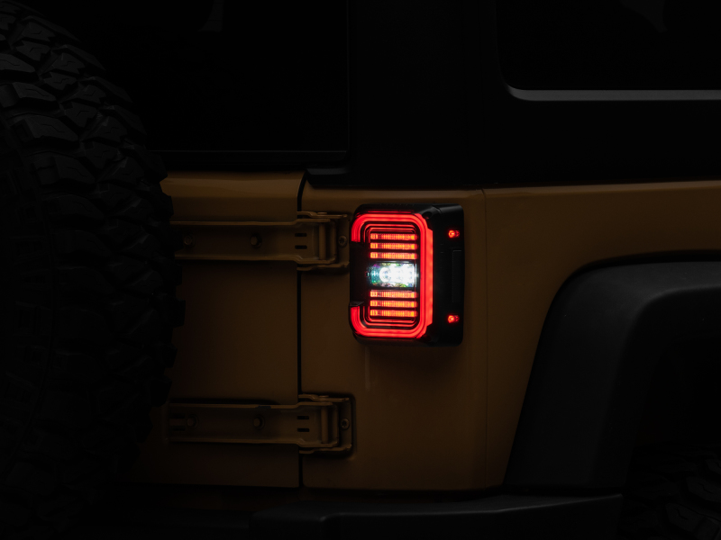 Raxiom for 2007-2018 Jeep Wrangler JK Axial Series LED Halo Tail Lights- Black Housing (Dark Smoked Lens) - Image 3