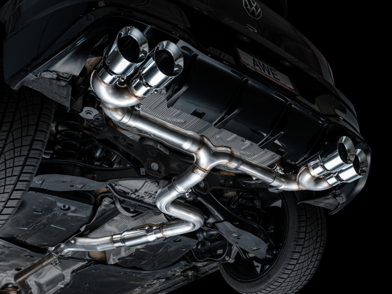 AWE Tuning Track Edition Quad Exhaust - Chrome Silver Tips for MK8 Volkswagen Golf R 3in - Image 2