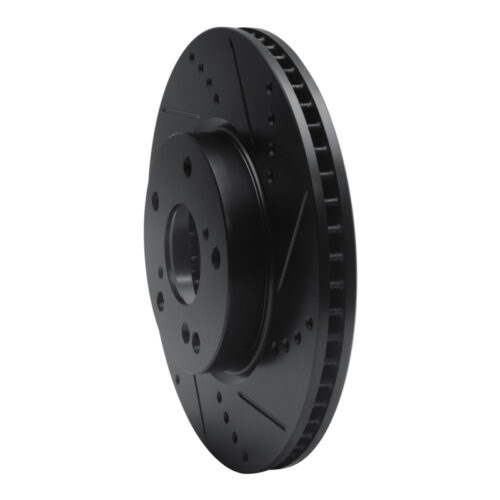 Alternative view of R1 Concepts for 2016-2025 Honda Civic Coupe Front Right Drilled & Slotted Black Brake Rotor