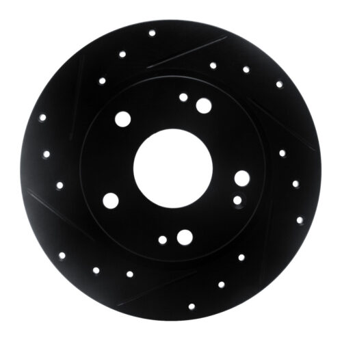 R1 Concepts for 2016-2025 Honda Civic Coupe Rear Left Drilled & Slotted Black Brake Rotor