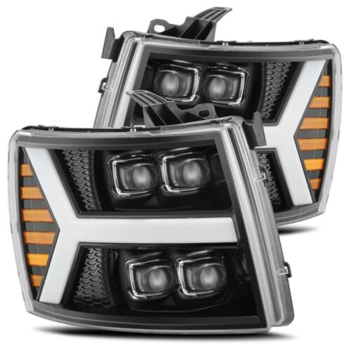 Alternative view of AlphaRex 07-13 Chevy 1500HD(NewBody) NOVA LED Proj Headlight Plank Sty Glos Blk w/Activ Lite/Seq Sig