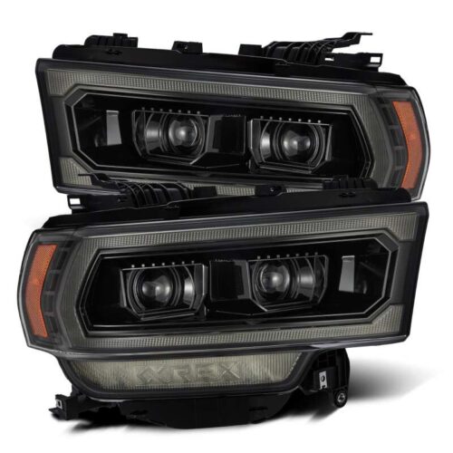 Alternative view of AlphaRex 19-21 Ram 2500 LUXX LED Proj Headlights Plank Style Alpha Blk w/Activ Light/Seq Signal/DRL