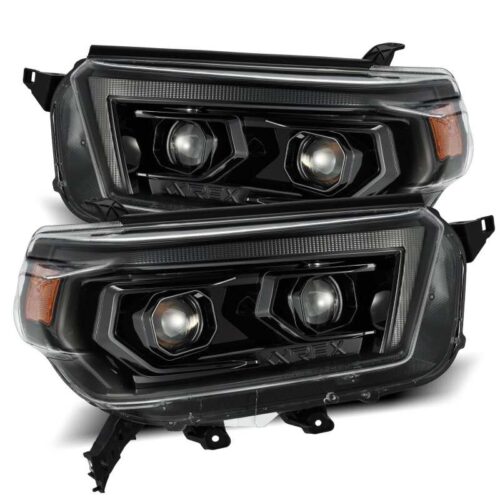 Alternative view of AlphaRex 10-13 Toyota 4Runner PRO-Series Proj Headlights Plank Style Alpha Blk w/Seq Signal/DRL