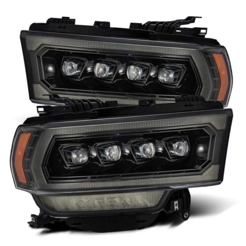 Alternative view of AlphaRex 19-21 Ram 2500 NOVA LED Proj Headlights Plank Style Alpha Blk w/Activ Light/Seq Signal/DRL