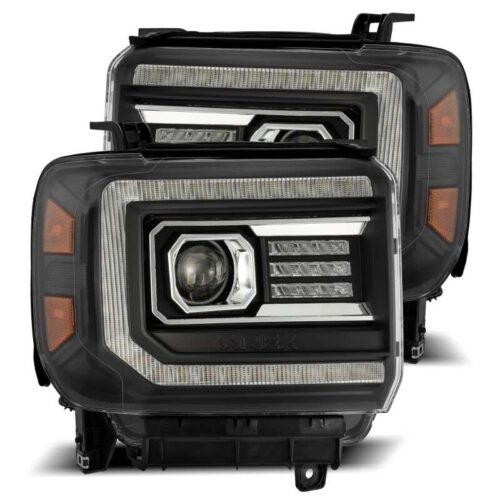 Alternative view of AlphaRex 14-18 GMC Sierra PRO-Series Proj Headlights Plank Style Black w/Activ Light/Seq Signal/DRL