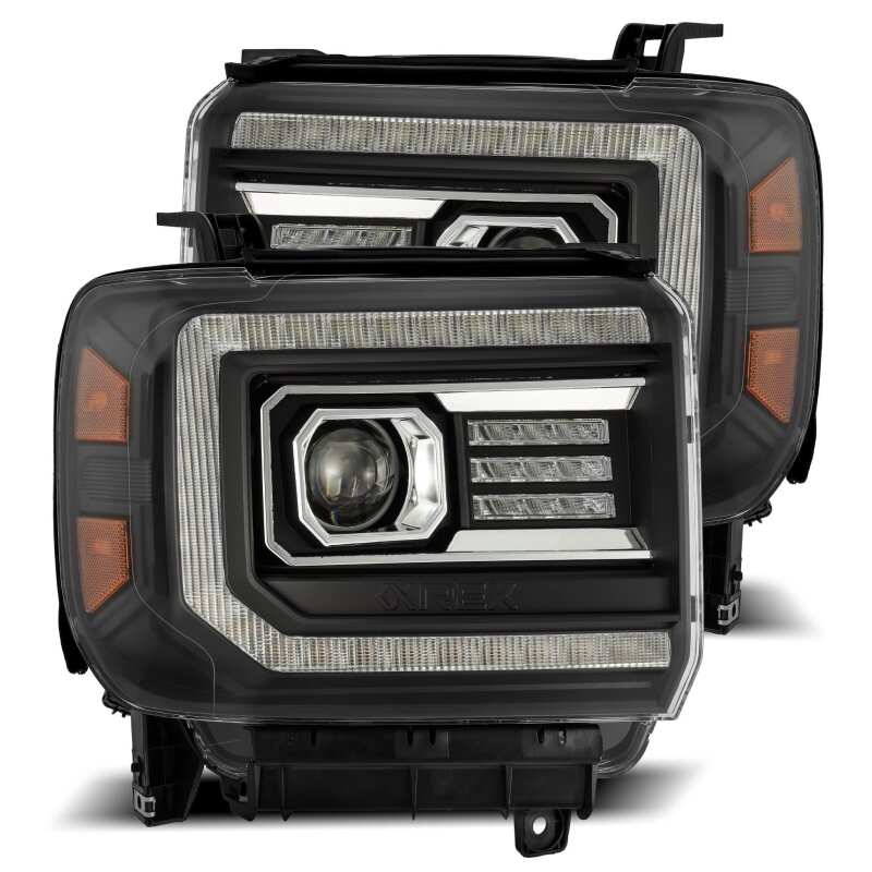 AlphaRex 14-18 GMC Sierra PRO-Series Proj Headlights Plank Style Black w/Activ Light/Seq Signal/DRL - Image 2