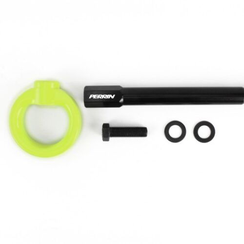 PERRIN 08-14 Subaru WRX & STI / 08-11 Impreza / 05-09 Legacy Tow Hook Kit (Front) - Neon Yellow - Image 4