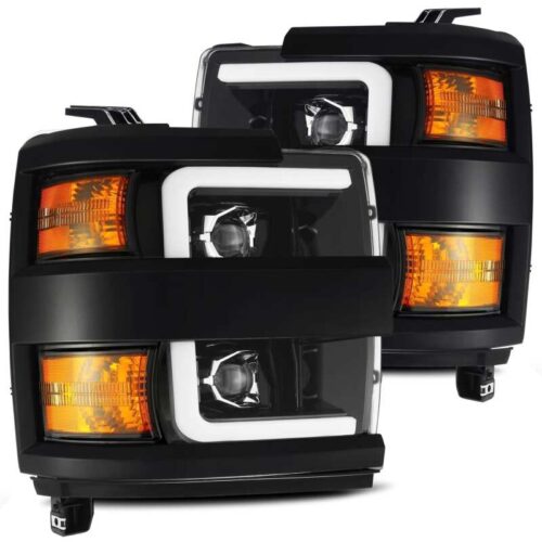 Alternative view of AlphaRex 15-19 Chevy 2500HD PRO-Series Proj Headlights Plank Jet Blk w/Activ Light/Seq Signal/DRL