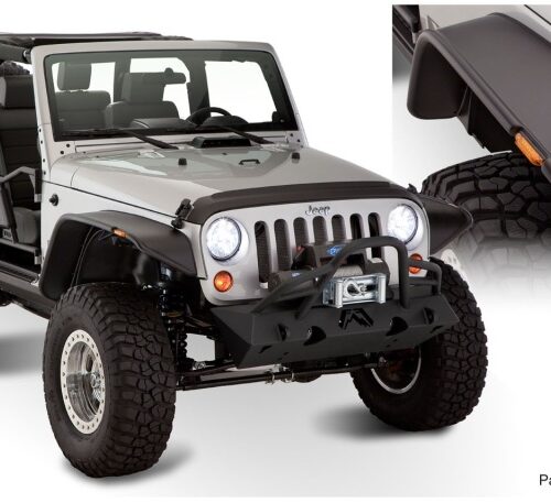 Bushwacker 07-18 Jeep Wrangler Flat Style Flares 4pc Fits 2-Door Sport Utility Only - Black