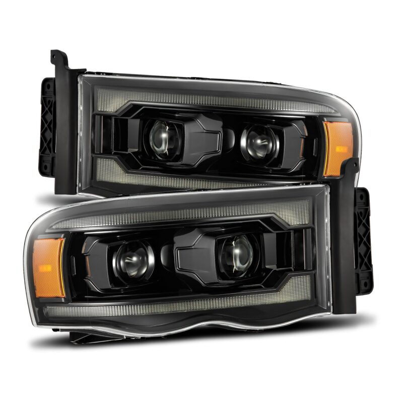 AlphaRex 880569 02-05 Dodge Ram 1500 LUXX LED Proj Headlights Alpha Black w/Activ Light/Seq Signal