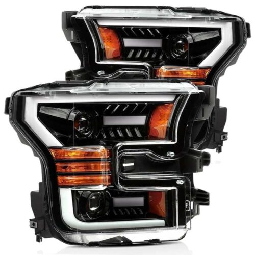 Alternative view of AlphaRex 15-17 Ford F-150 PRO-Series Proj Headlights Plank Style Gloss Blk w/Activ Light/Seq Signal