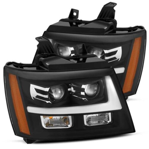 Alternative view of AlphaRex 07-14 Chevrolet Tahoe/Suburban LUXX-Series LED Projector headlights Black w/ DRL/Sequential