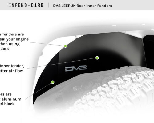 DV8 Offroad INFEND-01RB 07-18 Jeep Wrangler JK Rear Aluminum Inner Fender - Black - Image 7