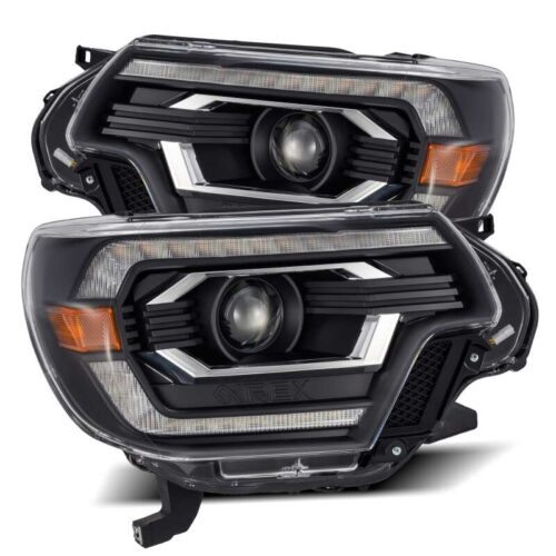 Alternative view of AlphaRex 12-15 Toyota Tacoma LUXX LED Projector Headlights Plank Style Black w/DRL
