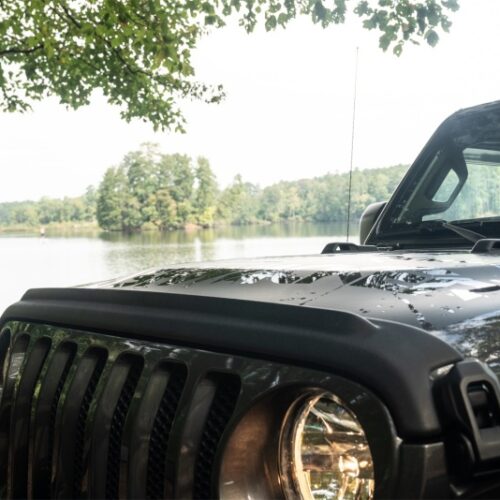 Alternative view of Bushwacker 18-19 Jeep Wrangler Rubicon/Sport//Unlimited/Sport S Hood Stone Guard- Black