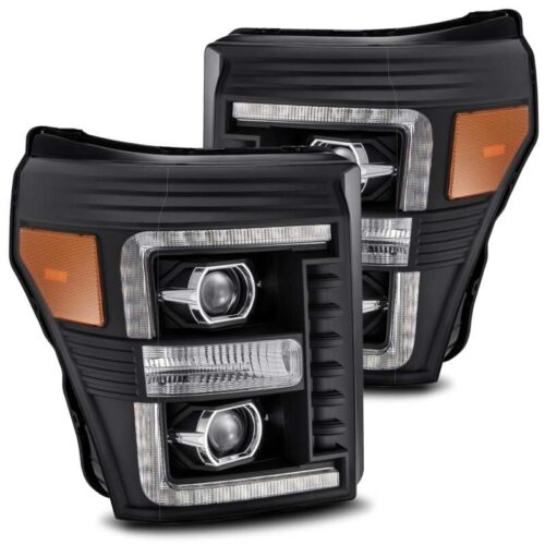 Alternative view of AlphaRex 11-16 Ford F-350 SD LUXX LED Proj Headlights Plank Style Black w/Activ Light/Seq Signal