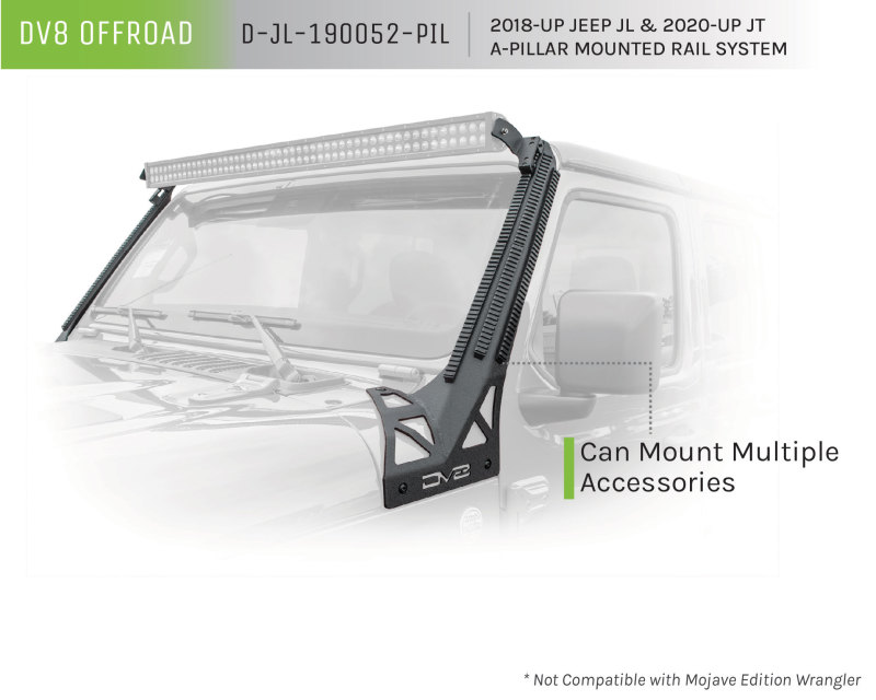DV8 Offroad D-JL-190052-PIL 2018+ JL/Gladiator Picatinny Rail A-Pillar Pod LED Light Mount - Image 7