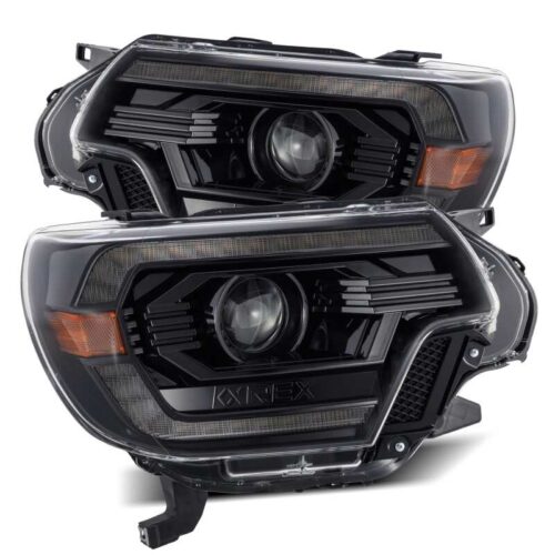 Alternative view of AlphaRex 12-15 Toyota Tacoma LUXX LED Projector Headlights Plank Style Alpha Black w/DRL
