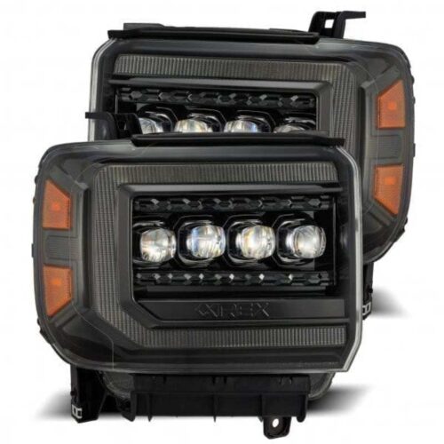 AlphaRex 880616 14-18 GMC Sierra NOVA LED Proj Headlights Plnk Style Alpha Blk w/Activ Light/Seq Signal/DRL