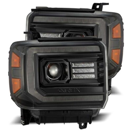 Alternative view of AlphaRex 14-18 GMC Sierra PRO-Series Proj Headlights Plank Alpha Blk w/Activ Light/Seq Signal/DRL