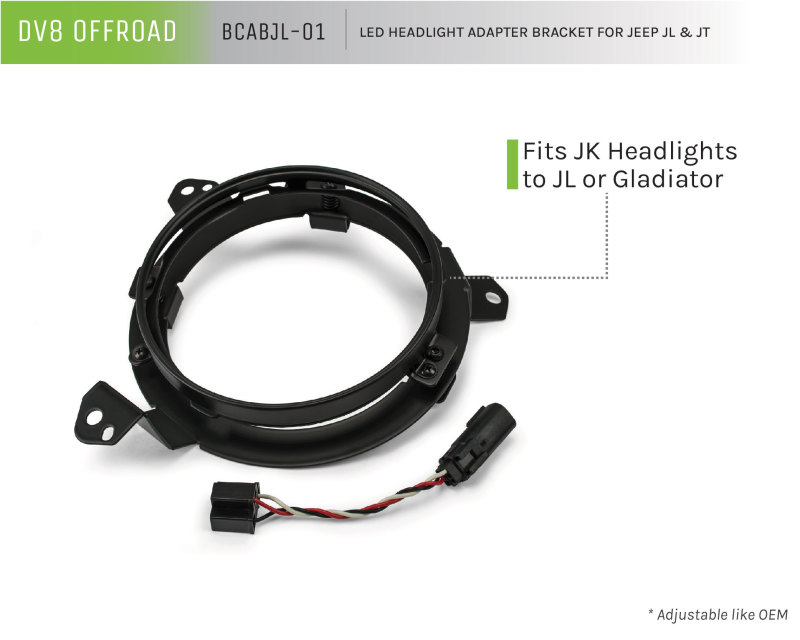 DV8 Offroad BCABJL-01 18+ Jeep JL/Gladiator TJ / 7in Headlights Adapter Kit - Image 3